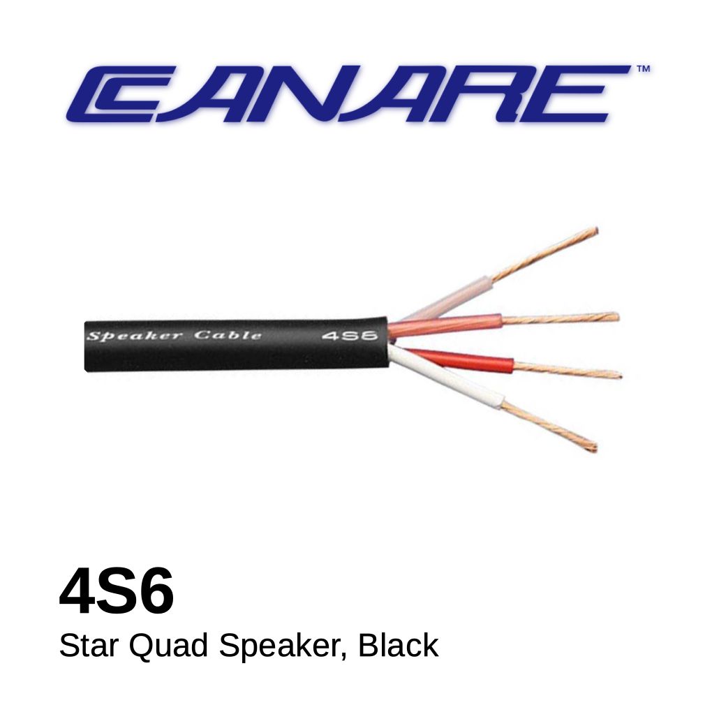 Canare 4S6 Star Quad Speaker Cable, Black – Bulk, Per Foot