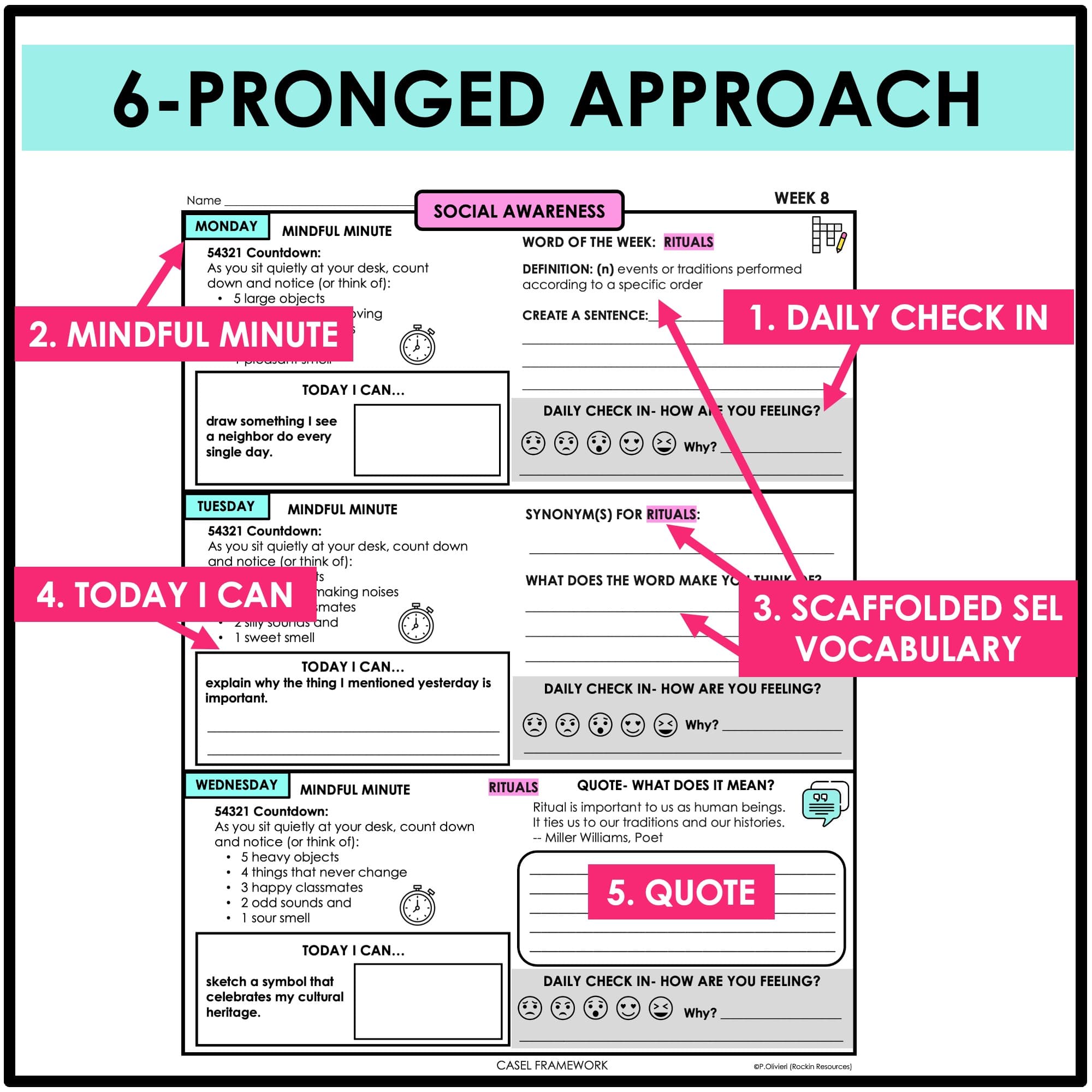 6TH GRADE SOCIAL EMOTIONAL LEARNING JOURNAL WITH CASEL FRAMEWORK SEL