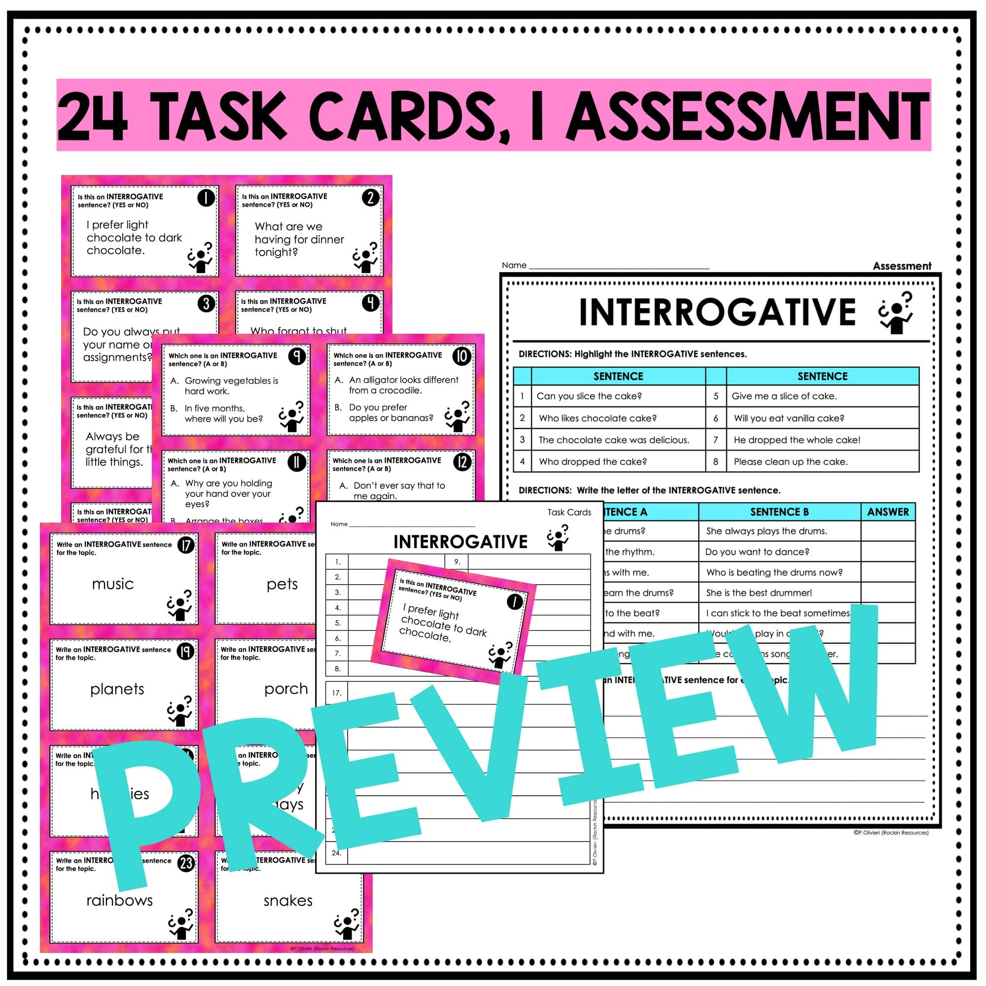 Types of Sentences Task Cards Worksheets Assessment for Interrogative Sentences - Image 2