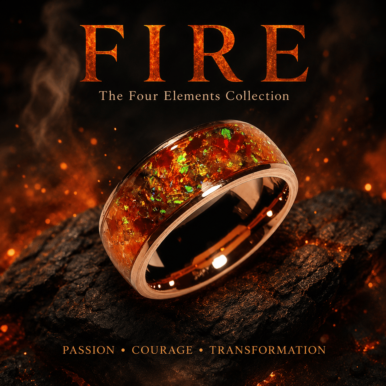 FIRE copper opal ring from the Four Elements Collection