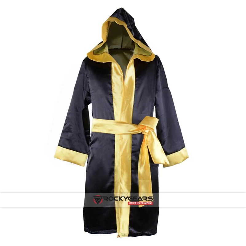 Classic Boxing Robe Full Length - Satin Robe With Hood And Belt For Fighters & Training