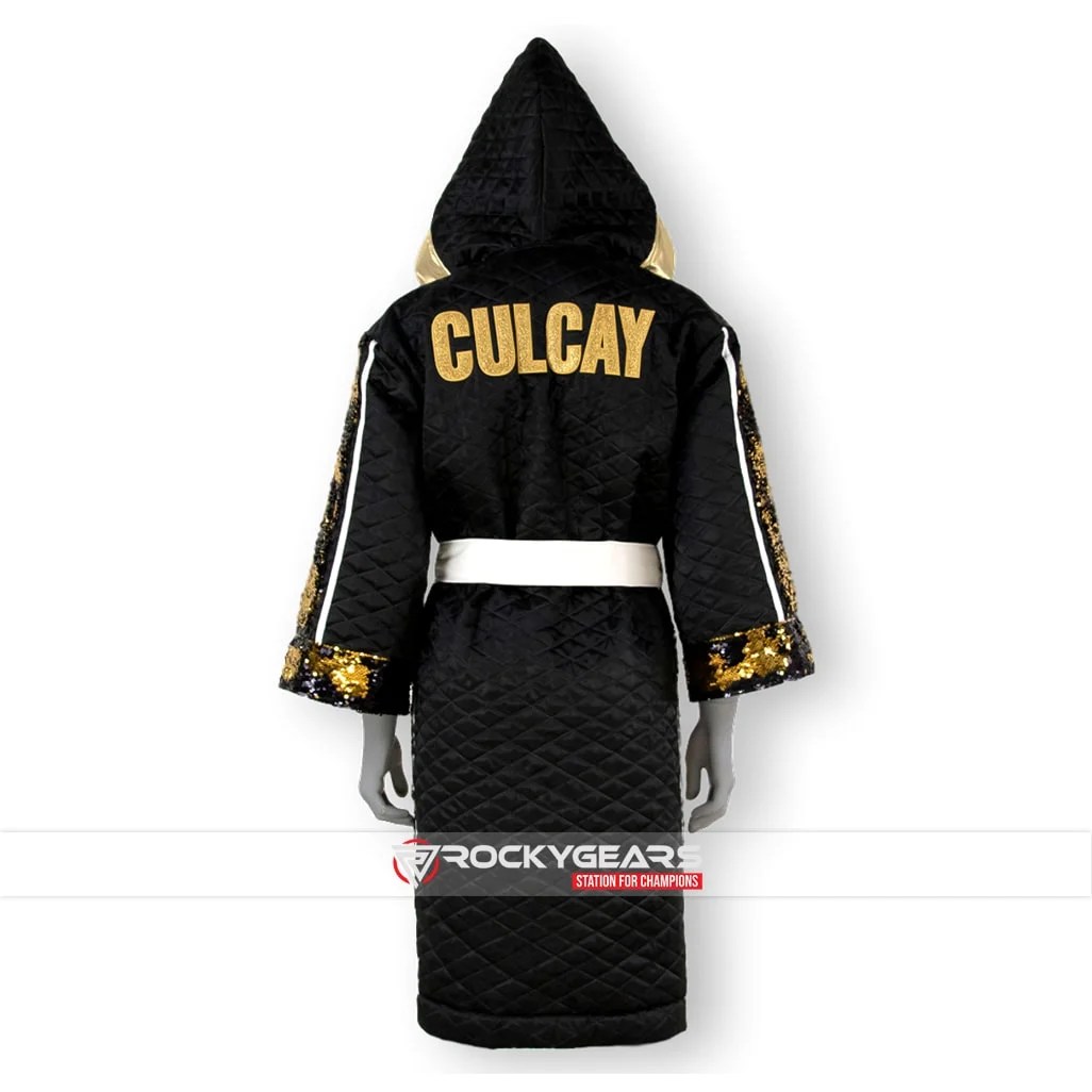 Black Gold Boxing Robe back