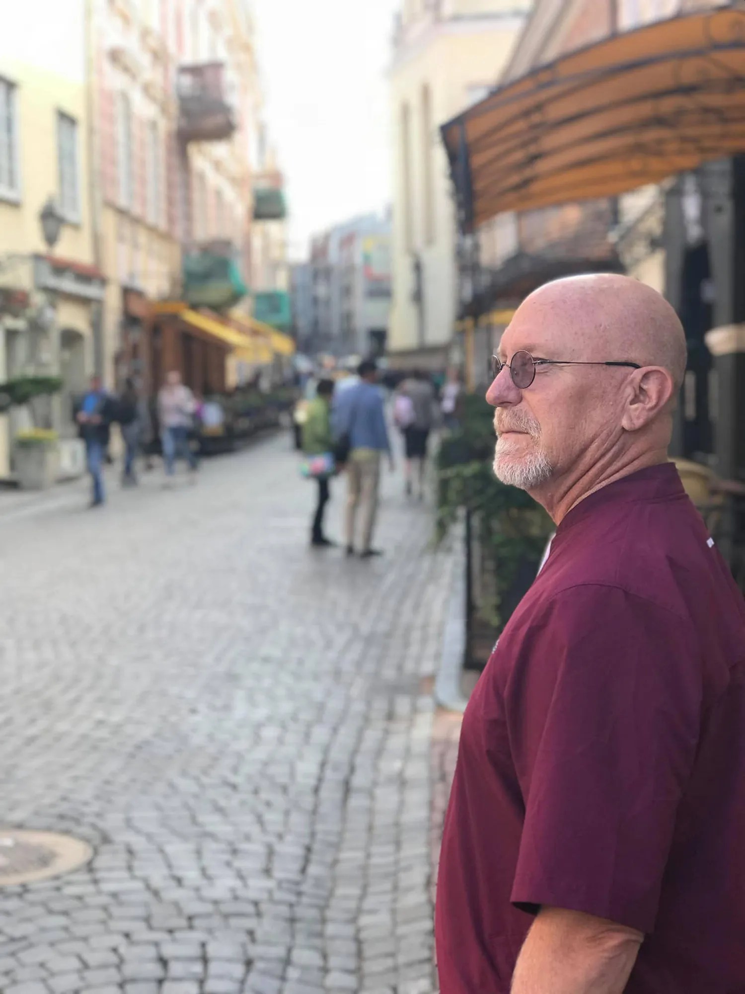 Roger on a street in Europe