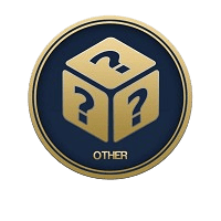 Circular gold and dark blue emblem featuring a central 3D cube with question marks on its faces and the text "OTHER" written at the bottom.