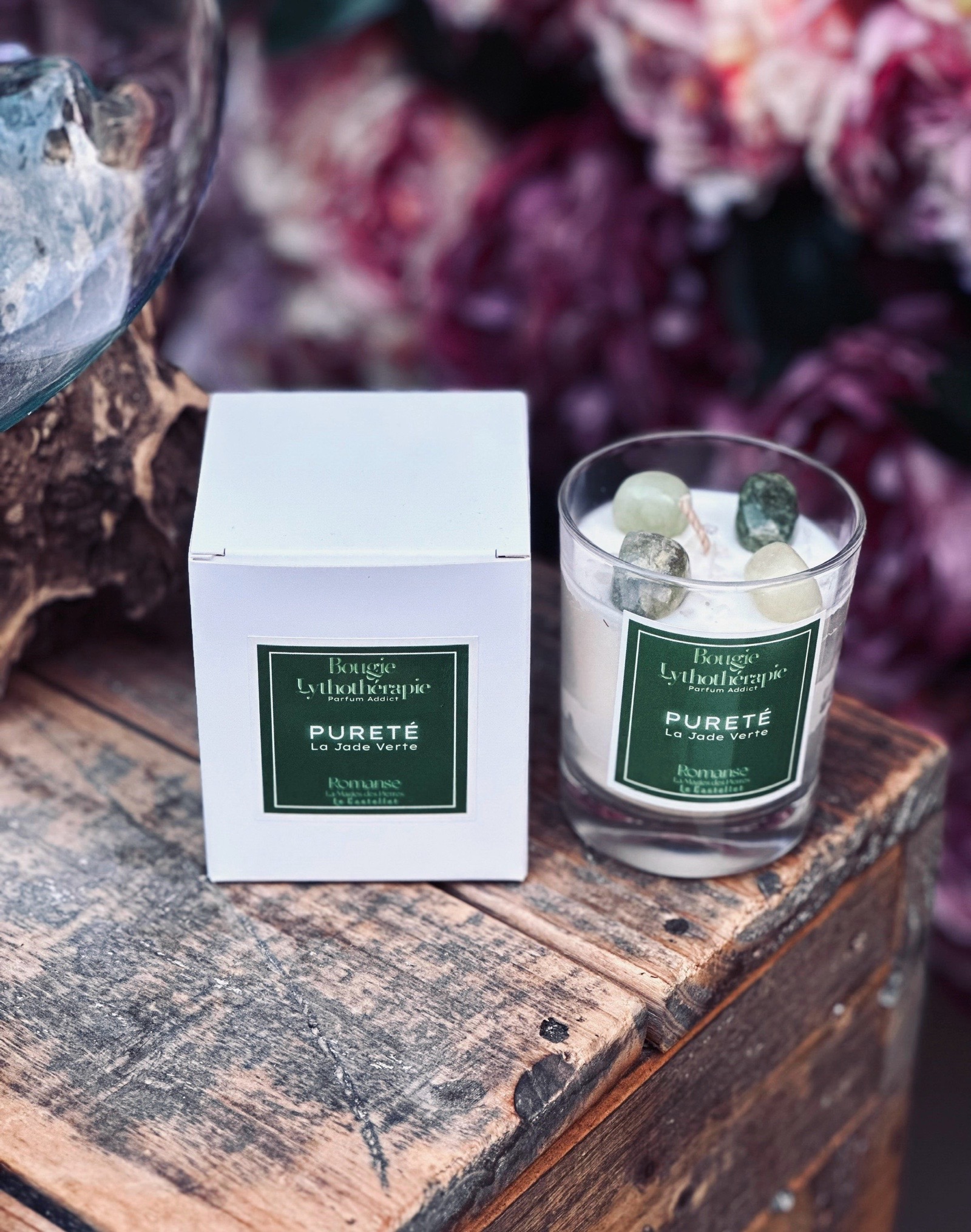 Bougie lithothérapie Jade verte Romanse