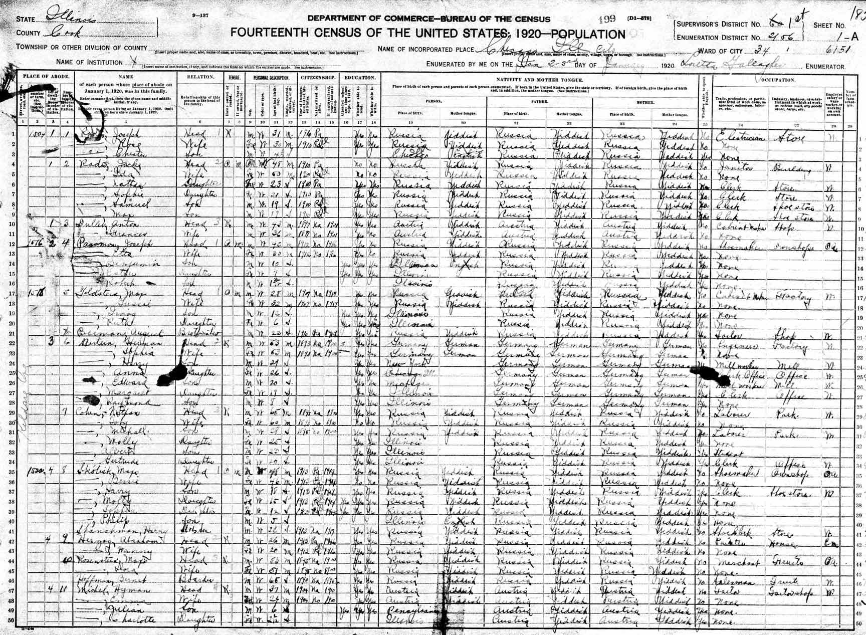 Census 1920 Shankman Skolnick Page1
