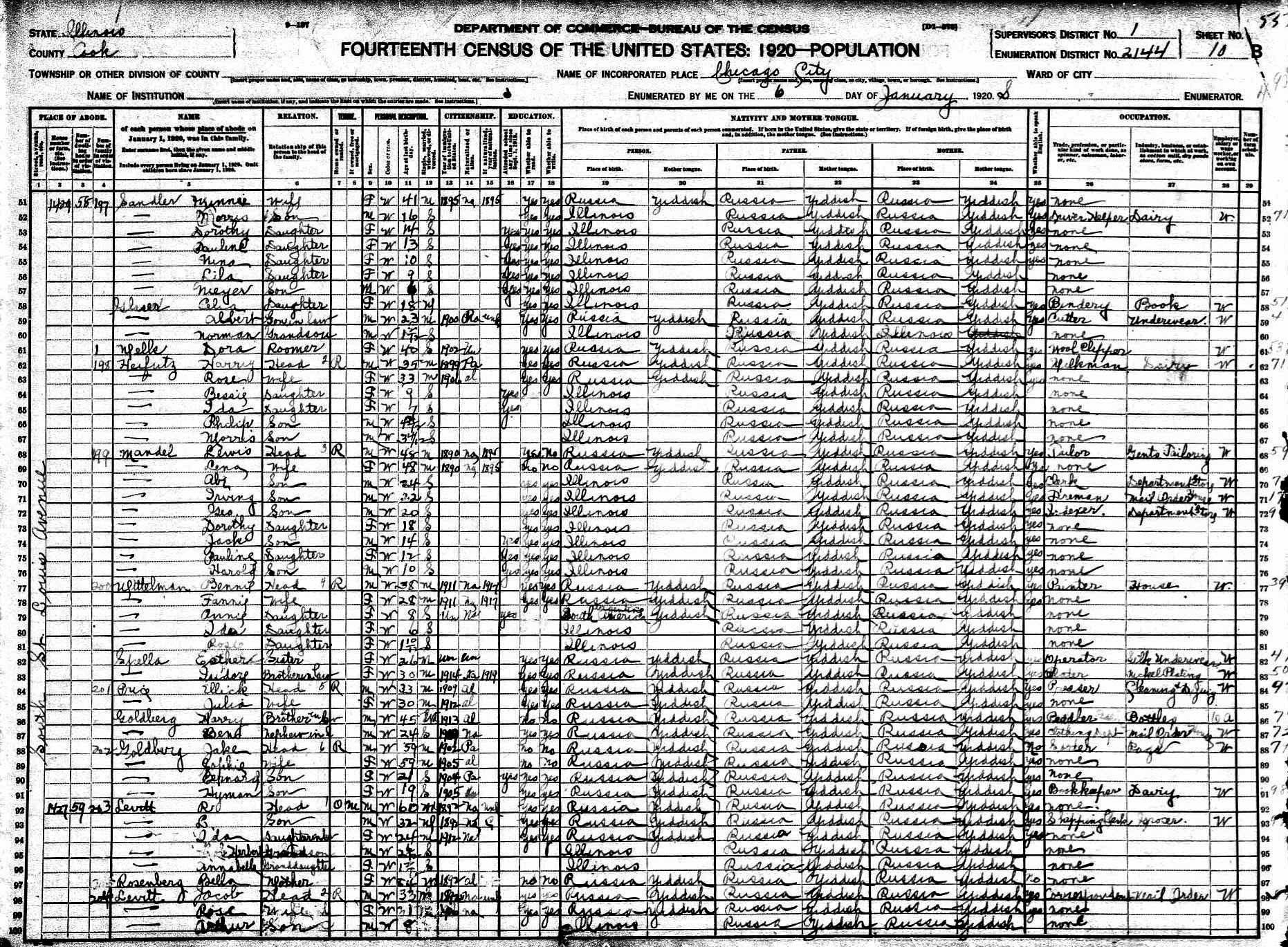 census 1920 Rosenberg Levitt