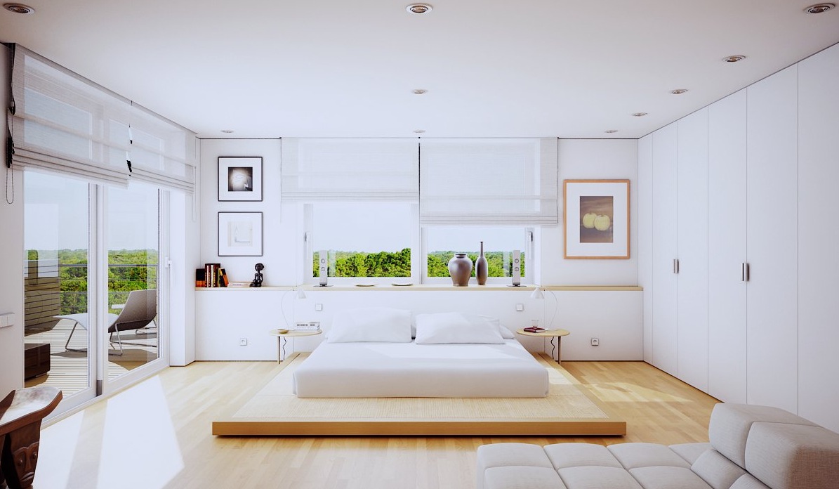 The Uniqueness Of Minimalist White Bedroom Designs Which Uses A Wooden Material As The Decoration Roohome