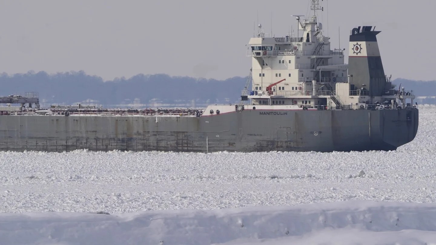 Canadian Freighter Caught in Ice Trap on Lake Erie