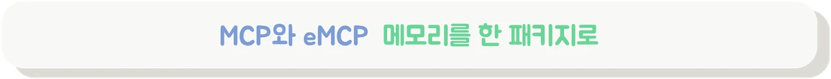 MCP와 eMCP가 낸드와 D램을 한 패키지로 묶는 구조를 설명하는 배너