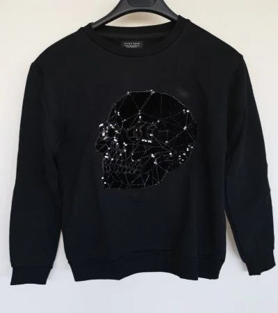 Zara Man Sudadera Manga Larga Negra Calavera Negra - Ropasion