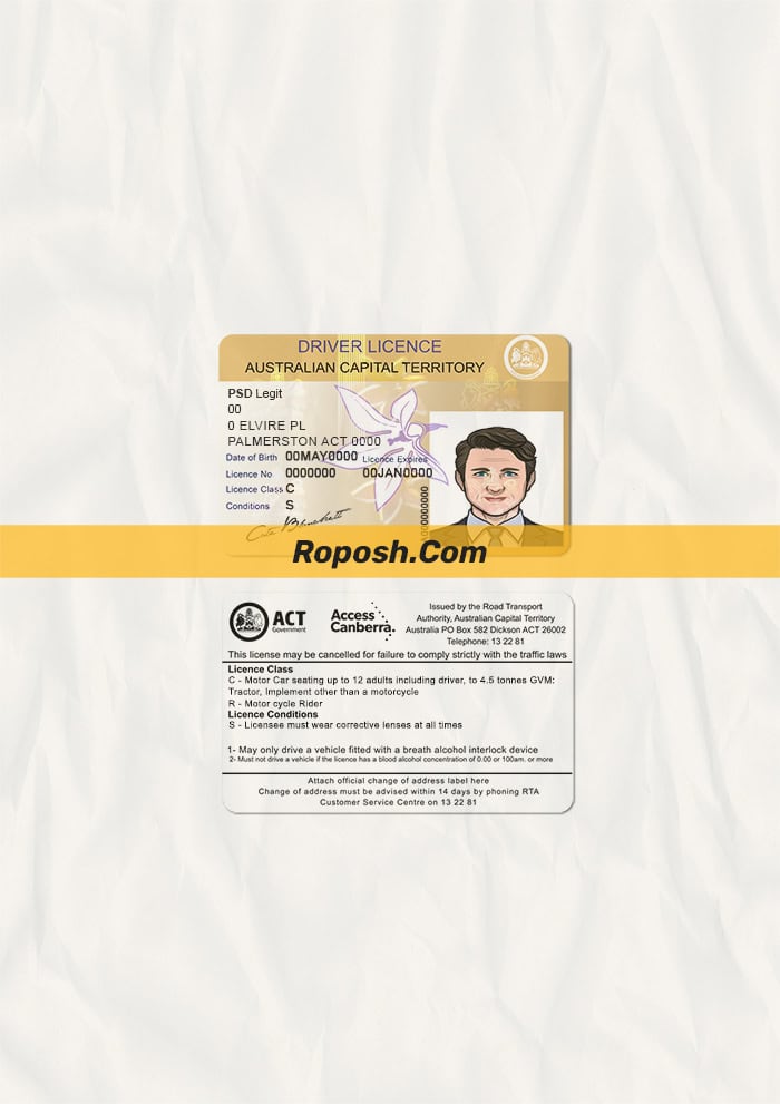 Act australia driver license psd template