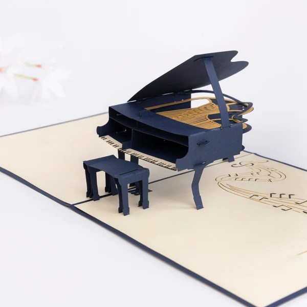 Piano greeting card personalized with elegant hand lettering