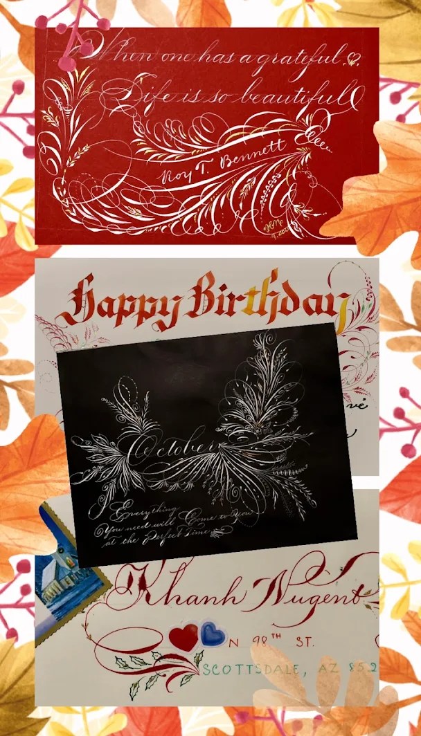 A collection of calligraphy artworks created by Hong Nguyen and gifted to Khanh Nugent over the years.