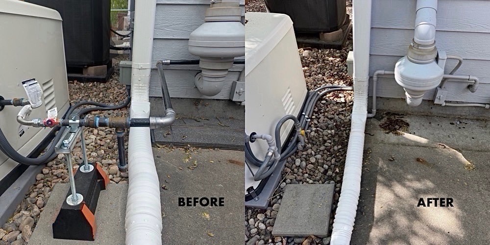 Before and after of a generator gas-line installation in Colorado