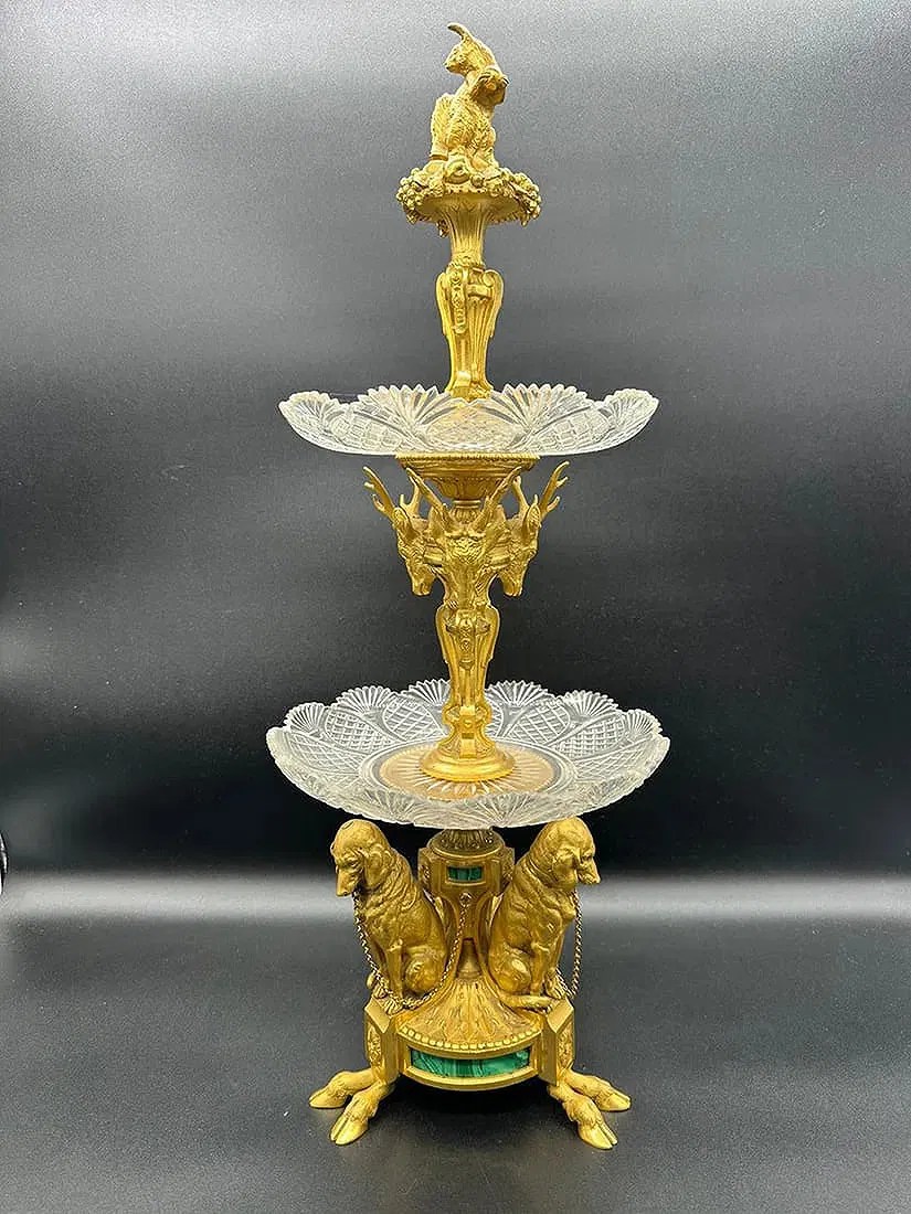 A Russian Gilt-Bronze, Malachite and Cut-Crystal Centerpiece, Late 19th Century