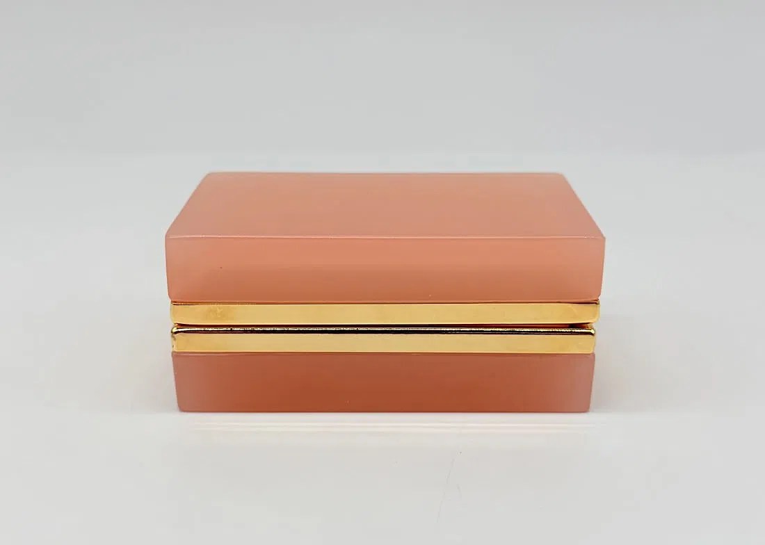 French salmon-pink opaline rectangular casket with gilt mounts, 19th century