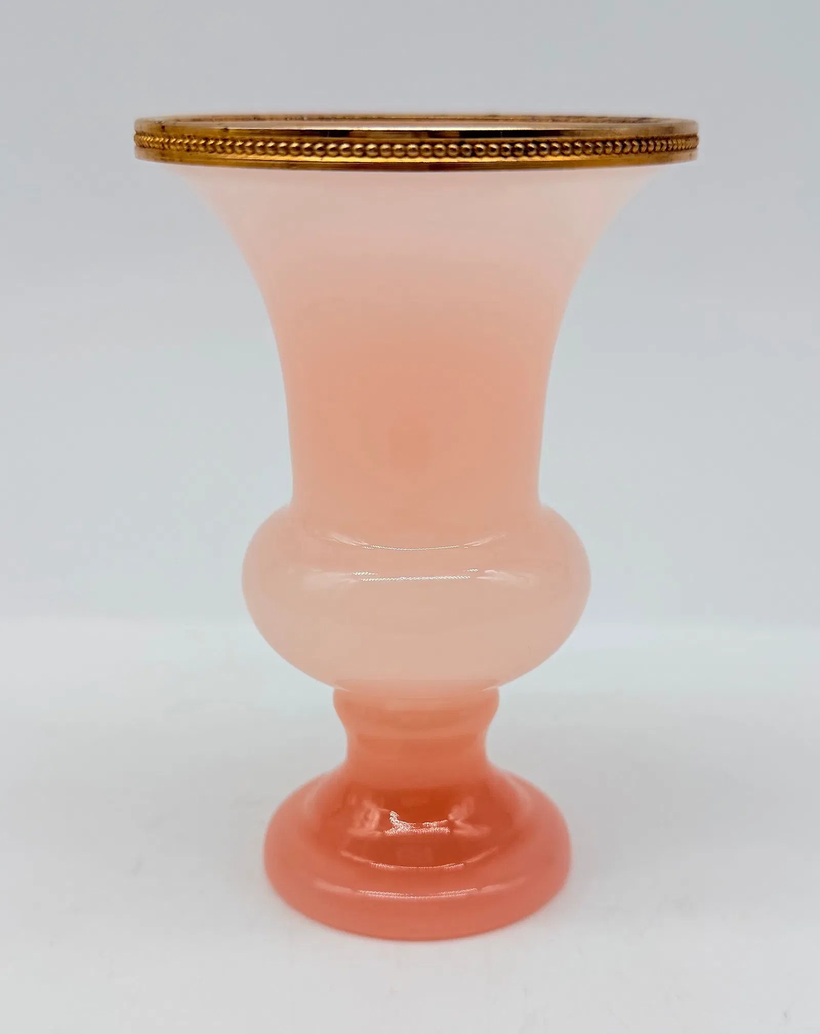 19th-century Murano pink opaline glass vase with gilt beaded rim