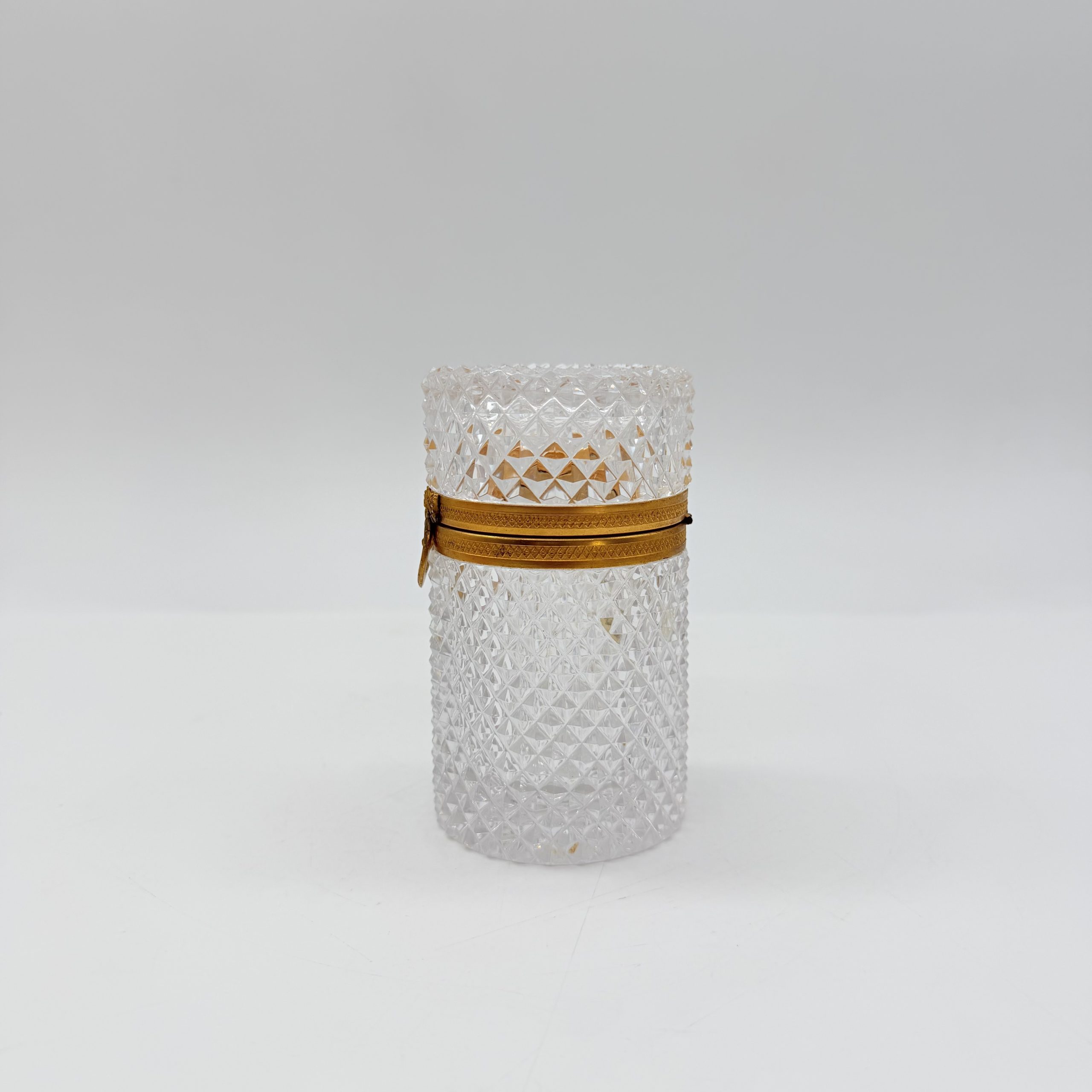 Baccarat Diamond-Cut Crystal Cylindrical Casket with Gilt-Bronze Mount, Charles X Period
