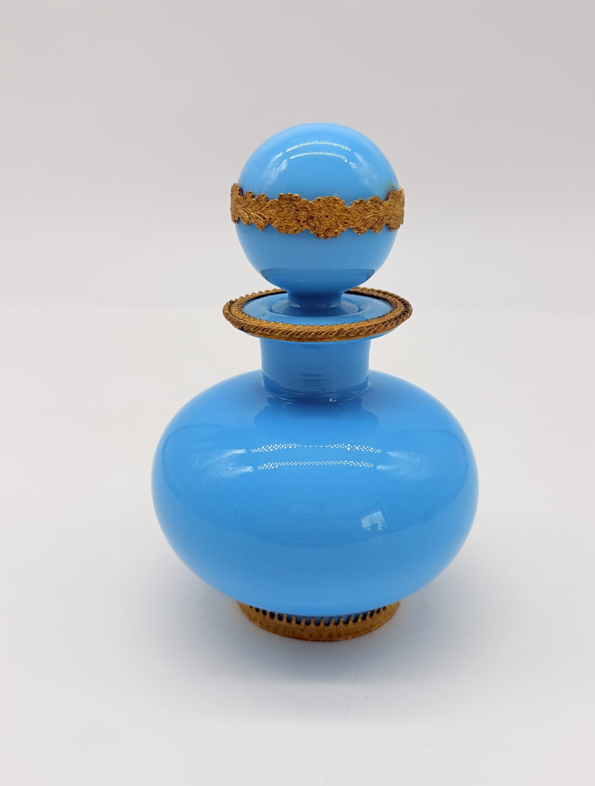 French Blue Opaline Perfume Bottle with Gilt Bronze Mount, Charles X Period