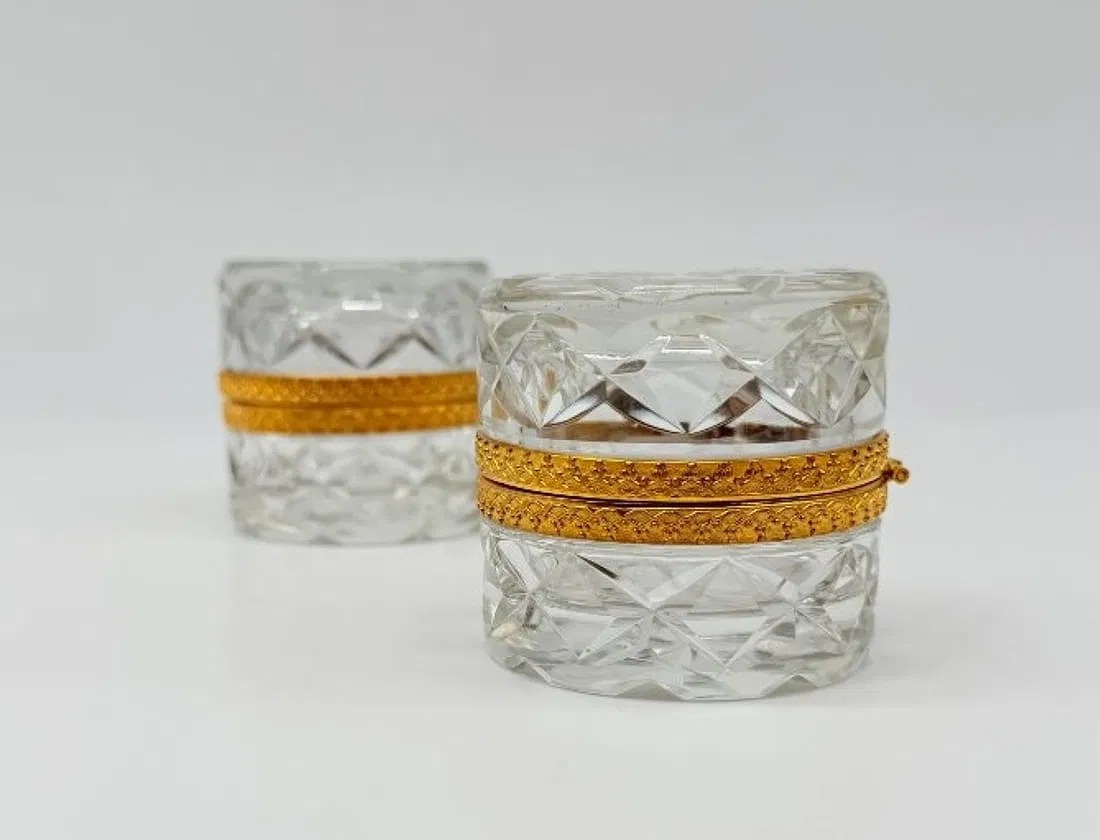 Baccarat Pair of Cut Crystal and Gilt Bronze Covered Boxes, Late 19th Century