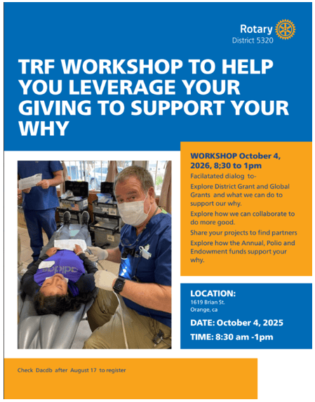 TRF Workshop flyer: Leverage your giving to support your why, October 4, 2026, 8:30am-1pm at 5115 Brian St