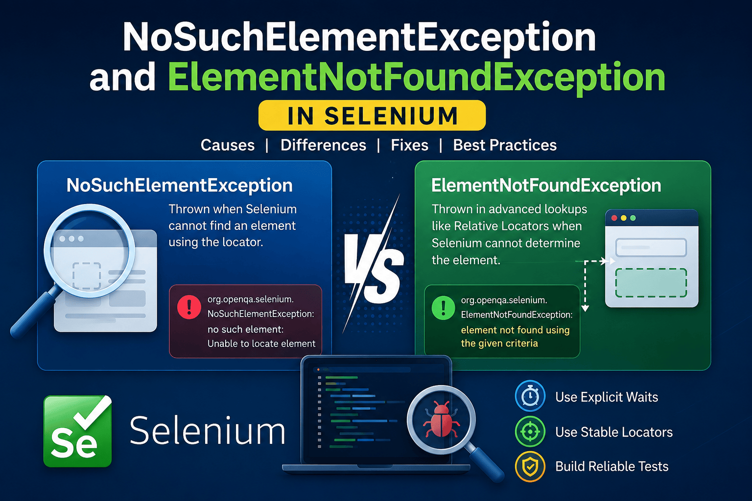 NoSuchElement vs ElementNotFound Exception Selenium