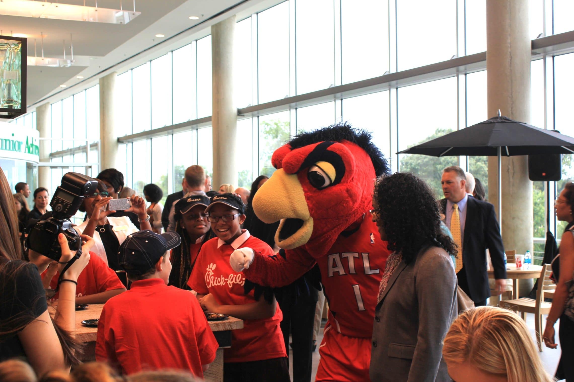 Atlanta Hawks mascot Harry was on hand for the opening of the Discovery Center.