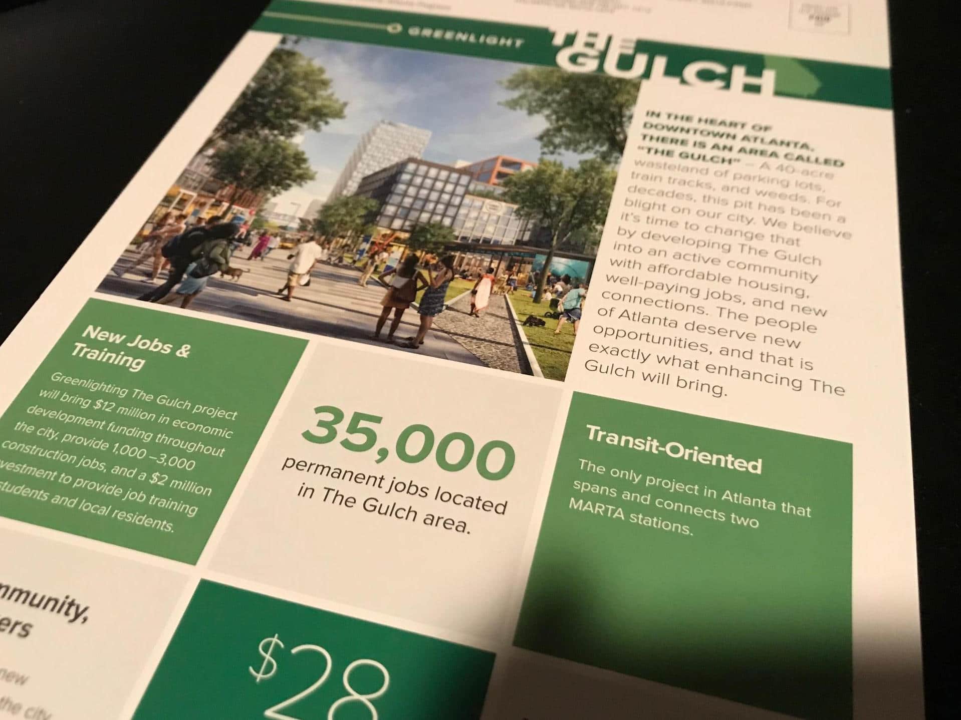 City of Atlanta residents have been receiving this postcard in their mailboxes from Central Atlanta Progress touting the benefits of The Gulch project.