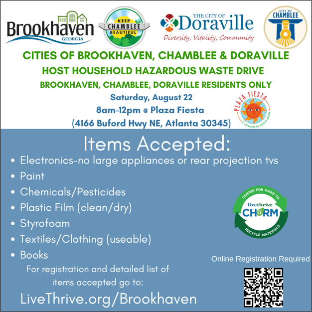 Brookhaven/Chamblee/Doraville Household Hazardous Waste Recycling Event - Aug 22 (2026)