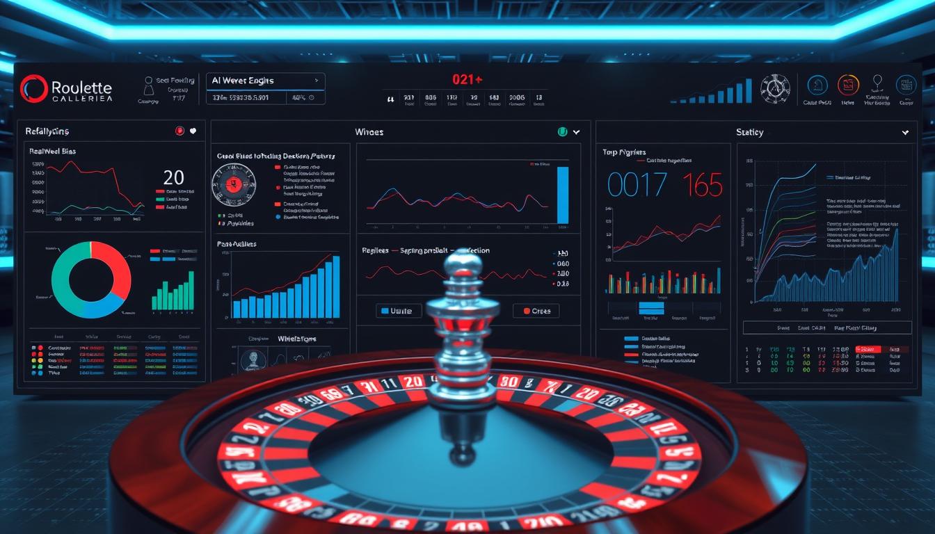 A detailed data visualization dashboard showcases the cutting-edge analytics of OCW's AI Roulette prediction software. In the foreground, a 3D spinning roulette wheel rotates, its movements captured by high-speed cameras. Surrounding the wheel, interactive graphs and charts display real-time insights into wheel bias, number patterns, and win probabilities. The middle ground features a sleek, minimalist user interface, with sophisticated controls and customization options. In the background, a technological landscape of servers, code, and algorithms suggests the powerful AI engine driving the software's revolutionary capabilities. The overall scene conveys a sense of precision, innovation, and the transformative potential of AI-powered roulette prediction. A detailed data visualization dashboard showcases the cutting-edge analytics of OCW's AI Roulette prediction software. In the foreground, a 3D spinning roulette wheel rotates, its movements captured by high-speed cameras. Surrounding the wheel, interactive graphs and charts display real-time insights into wheel bias, number patterns, and win probabilities. The middle ground features a sleek, minimalist user interface, with sophisticated controls and customization options. In the background, a technological landscape of servers, code, and algorithms suggests the powerful AI engine driving the software's revolutionary capabilities. The overall scene conveys a sense of precision, innovation, and the transformative potential of AI-powered roulette prediction.