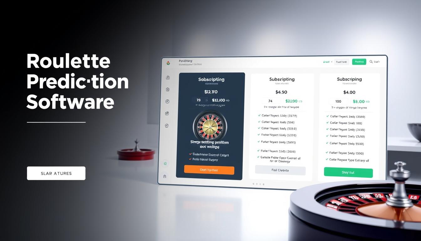 A modern, minimalist software interface showcasing the "Roulette Prediction Software" pricing plans. In the foreground, a clean dashboard displays various subscription tiers and pricing details, with clear calls-to-action. The middle ground features subtle 3D rotating roulette wheels, hinting at the software's predictive capabilities. The background is a simple, well-lit workspace with a sleek, professional aesthetic, complementing the software's branding. Lighting is soft and directional, creating depth and highlighting the key pricing information. The overall mood is one of sophisticated simplicity, conveying the software's value proposition to discerning roulette enthusiasts.