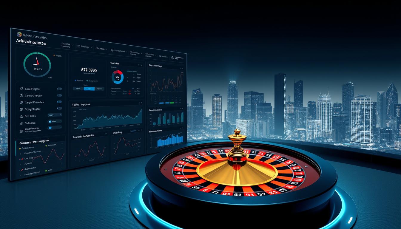 A sleek and modern software interface showcasing advanced analytics and predictive modeling for online roulette. In the foreground, a clean dashboard displays real-time data and customizable charts, powered by the OCW prediction engine. The middle ground reveals a 3D roulette wheel spinning with dynamic lighting, surrounded by intuitive controls and settings. In the background, a minimalist cityscape frames the scene, conveying a sense of technological prowess and data-driven precision. The overall atmosphere is one of sophistication, efficiency, and the promise of gaining an edge in the world of online roulette. A sleek and modern software interface showcasing advanced analytics and predictive modeling for online roulette. In the foreground, a clean dashboard displays real-time data and customizable charts, powered by the OCW prediction engine. The middle ground reveals a 3D roulette wheel spinning with dynamic lighting, surrounded by intuitive controls and settings. In the background, a minimalist cityscape frames the scene, conveying a sense of technological prowess and data-driven precision. The overall atmosphere is one of sophistication, efficiency, and the promise of gaining an edge in the world of online roulette.