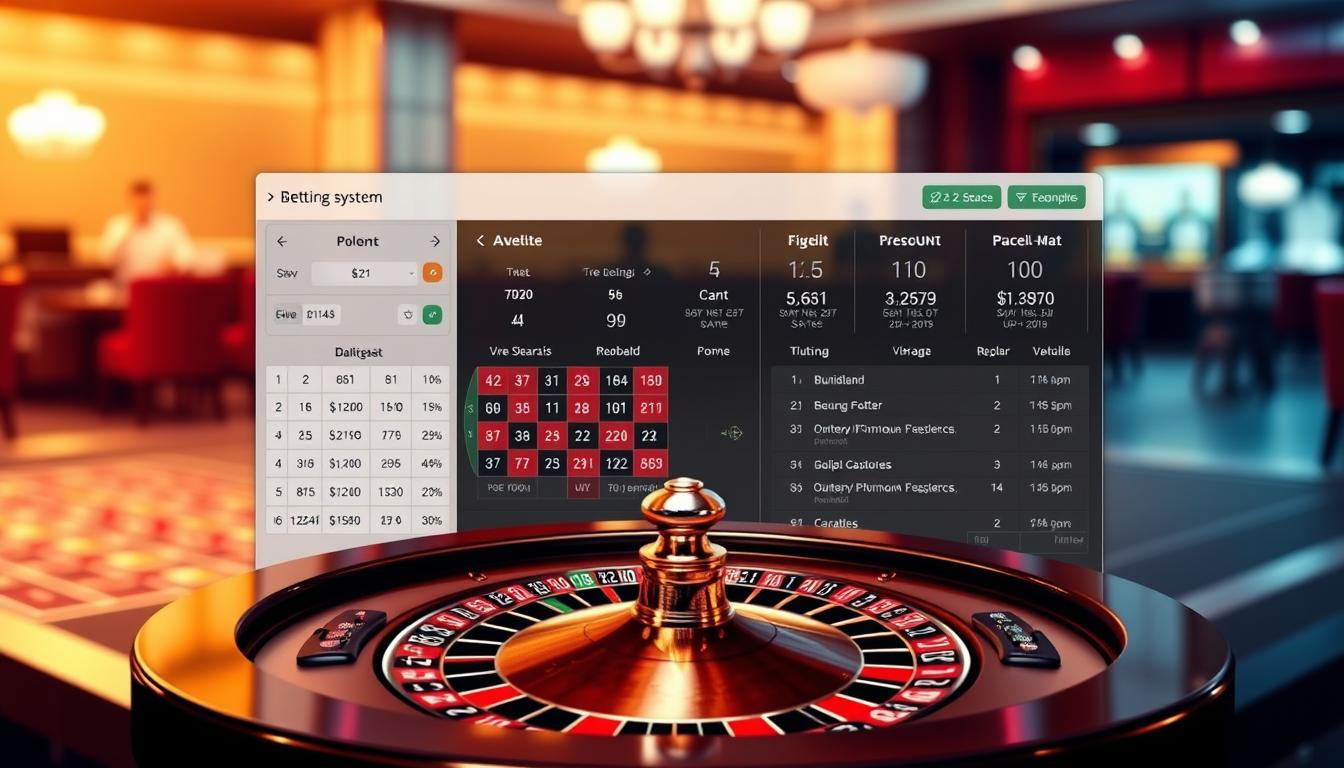 A sleek, modern software interface displaying an example of a roulette betting system from OCW. The foreground features a central roulette wheel, surrounded by various betting options and controls. The middle ground showcases detailed statistics, probability calculations, and recommended bet placements. The background blends a subtle casino ambiance with a clean, minimalist design aesthetic. Warm lighting and a shallow depth of field create a polished, professional tone. The overall layout is intuitive and user-friendly, reflecting the software's purpose of optimizing roulette gameplay strategies.