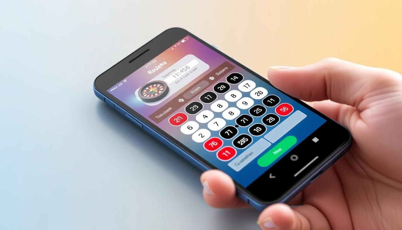 Generate an image of a smartphone displaying the Roulette AI - Number Predictor app interface. Generate an image of a smartphone displaying the Roulette AI - Number Predictor app interface.