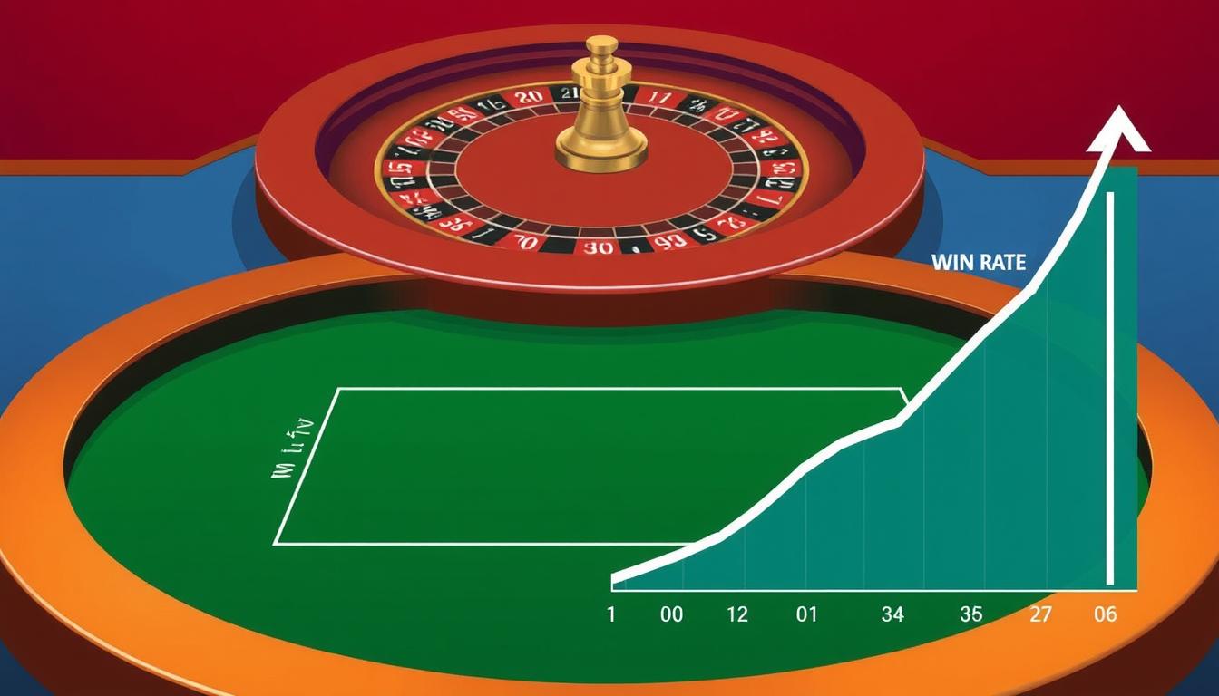 Image of a roulette table with a graph showing increased win rates
