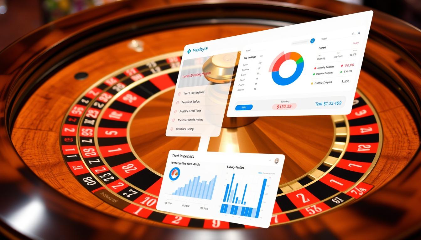 Image of a roulette table with a predictive software interface overlay
