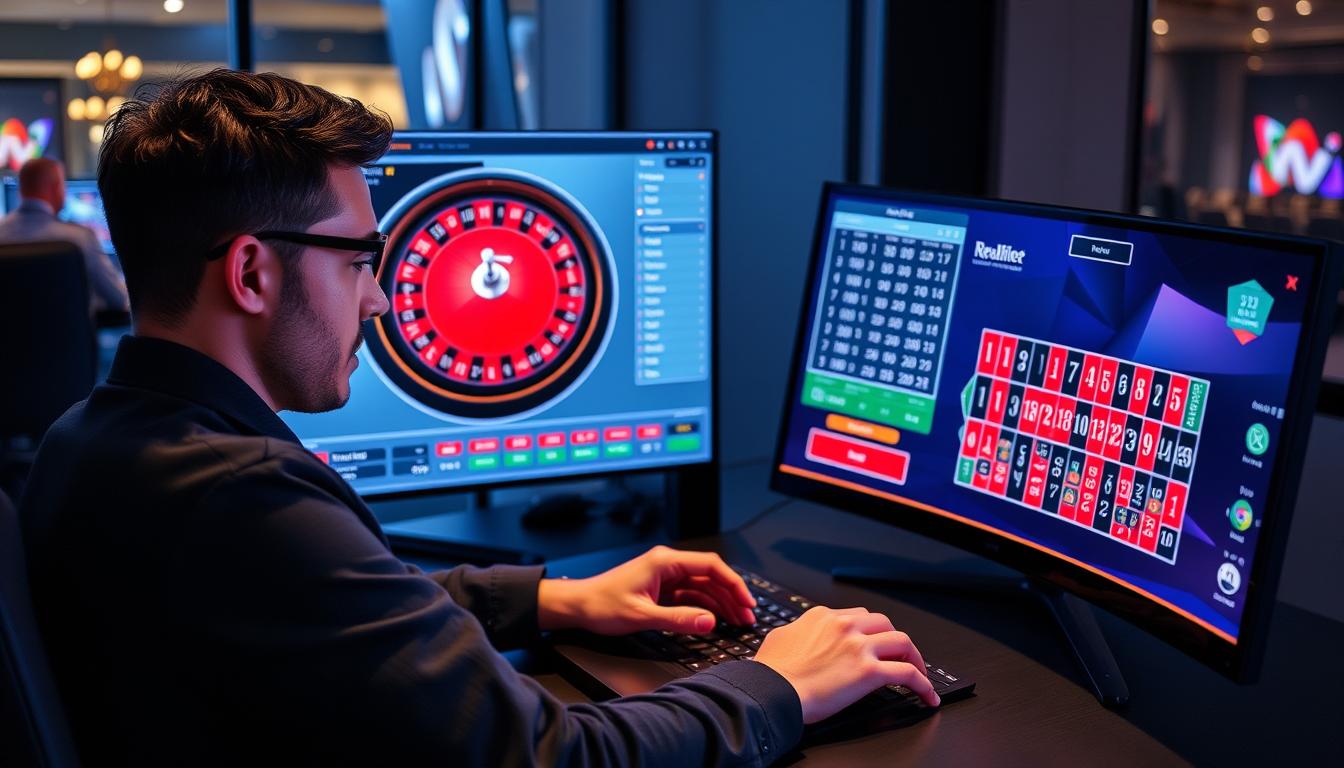 An image of a person using professional roulette betting software on a computer