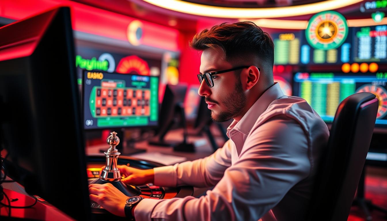 Create an image of a person using roulette software on a computer to maximise profits Create an image of a person using roulette software on a computer to maximise profits