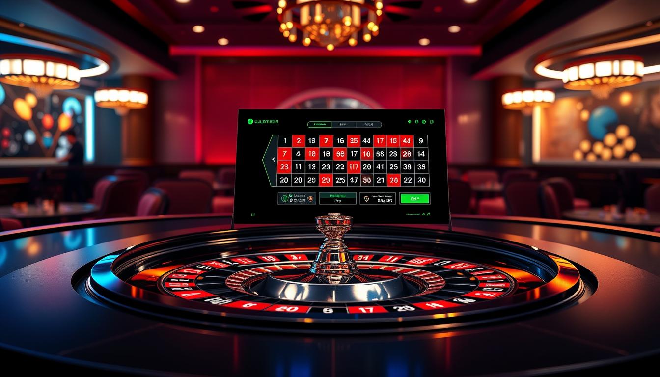Generate an image of RouleGENIUS2024 software interface on a roulette table.