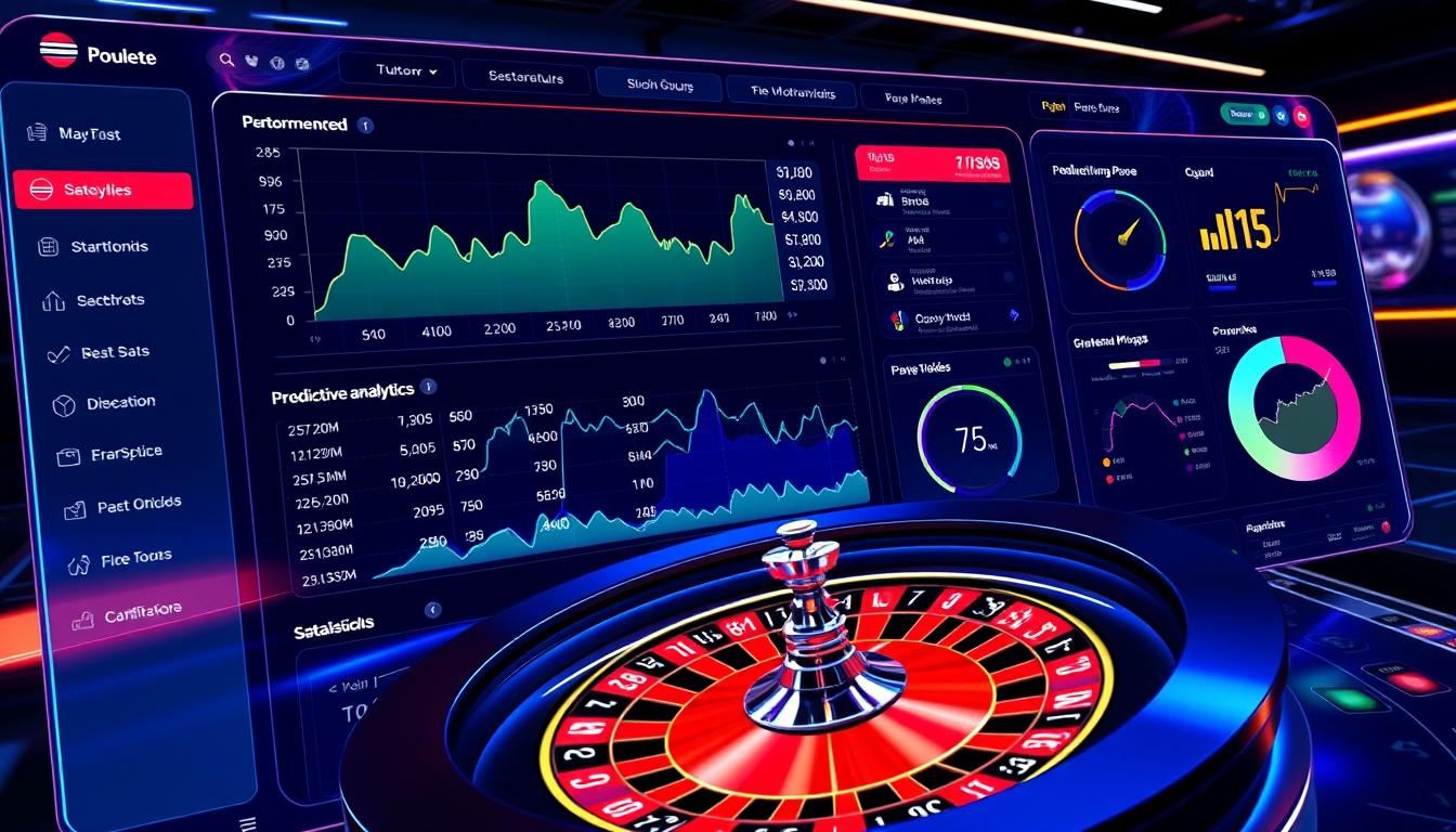 Generate an image of a sleek, modern interface showing roulette game statistics and predictive analytics. Generate an image of a sleek, modern interface showing roulette game statistics and predictive analytics.