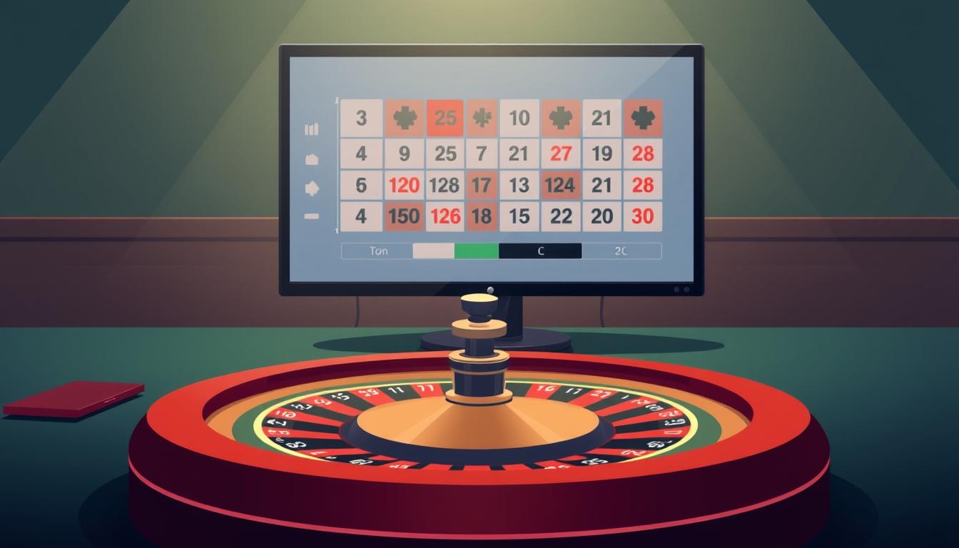 Image of a roulette table with a computer screen displaying roulette winning patterns software Image of a roulette table with a computer screen displaying roulette winning patterns software