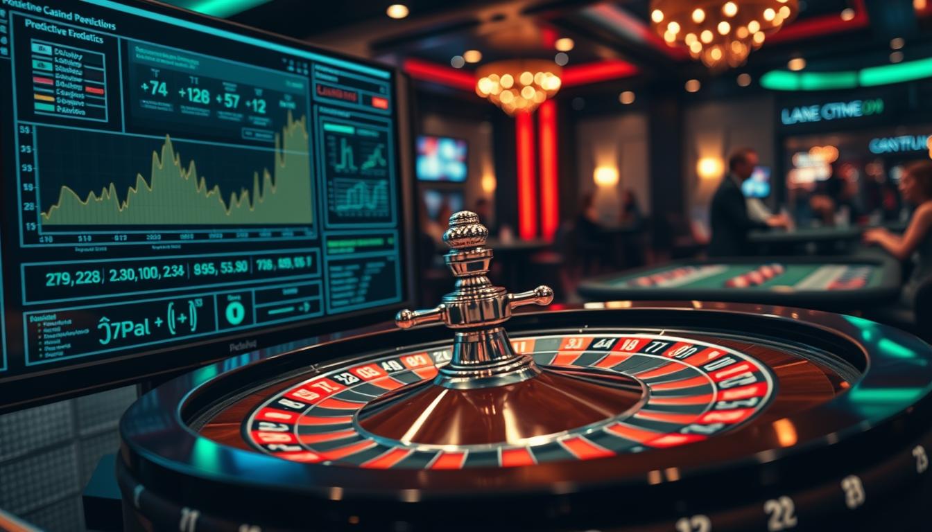 Roulette prediction software displayed on a high-resolution dual-screen setup. The foreground features a complex algorithmic interface with real-time data visualizations, probability graphs, and predictive analytics dashboards. The middle ground shows a detailed 3D model of a roulette wheel, its spinning motion captured in intricate detail through cinematic lighting and depth of field. In the background, glimpses of a dimly lit casino environment with blurred tables and patrons, creating a sense of immersion and high-stakes atmosphere. The overall scene conveys a cutting-edge, technologically advanced approach to roulette gameplay analysis and prediction. Roulette prediction software displayed on a high-resolution dual-screen setup. The foreground features a complex algorithmic interface with real-time data visualizations, probability graphs, and predictive analytics dashboards. The middle ground shows a detailed 3D model of a roulette wheel, its spinning motion captured in intricate detail through cinematic lighting and depth of field. In the background, glimpses of a dimly lit casino environment with blurred tables and patrons, creating a sense of immersion and high-stakes atmosphere. The overall scene conveys a cutting-edge, technologically advanced approach to roulette gameplay analysis and prediction.