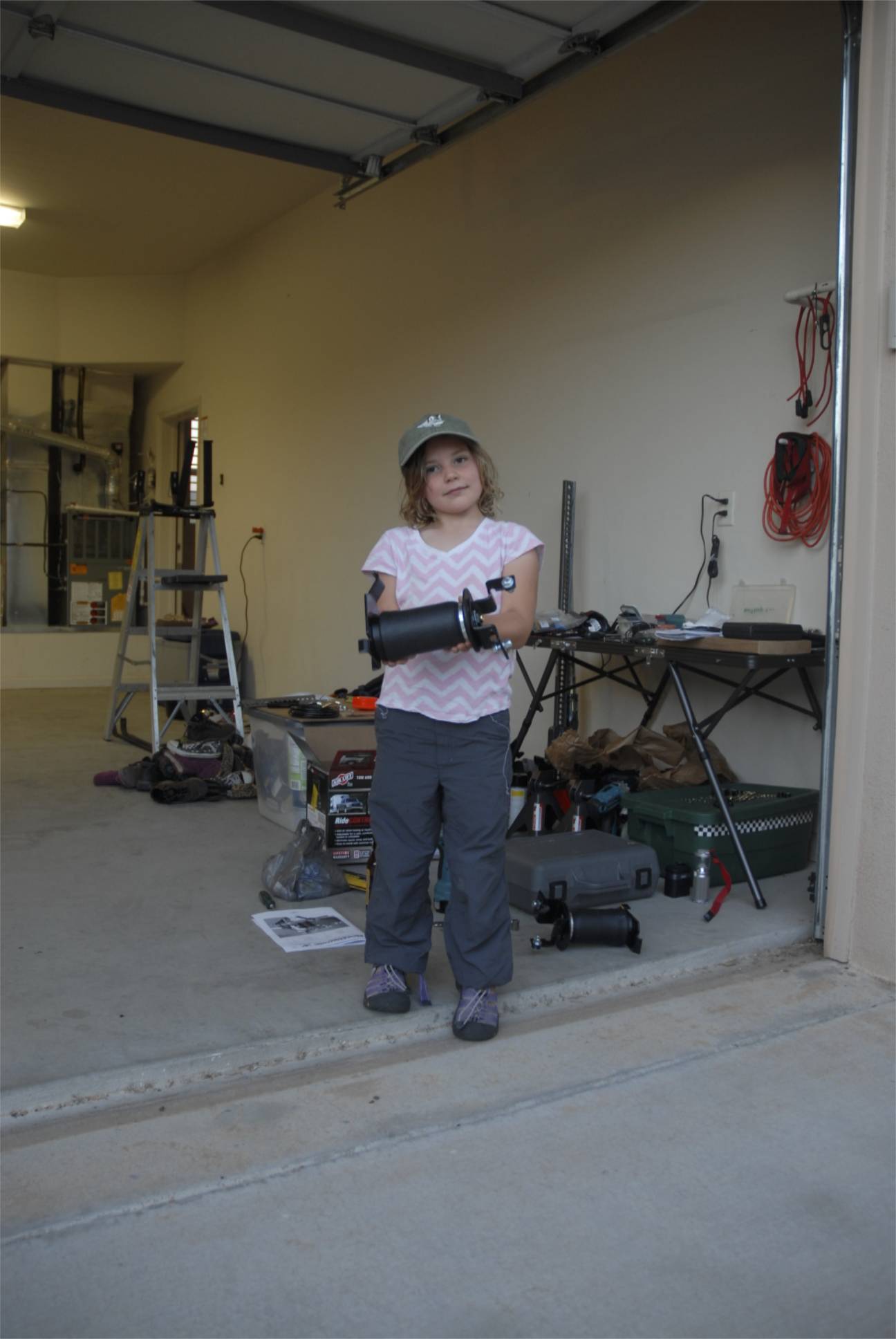 Enter Air Lift... My trusted assistant, Sylvie, holds the pre assembled air bag.