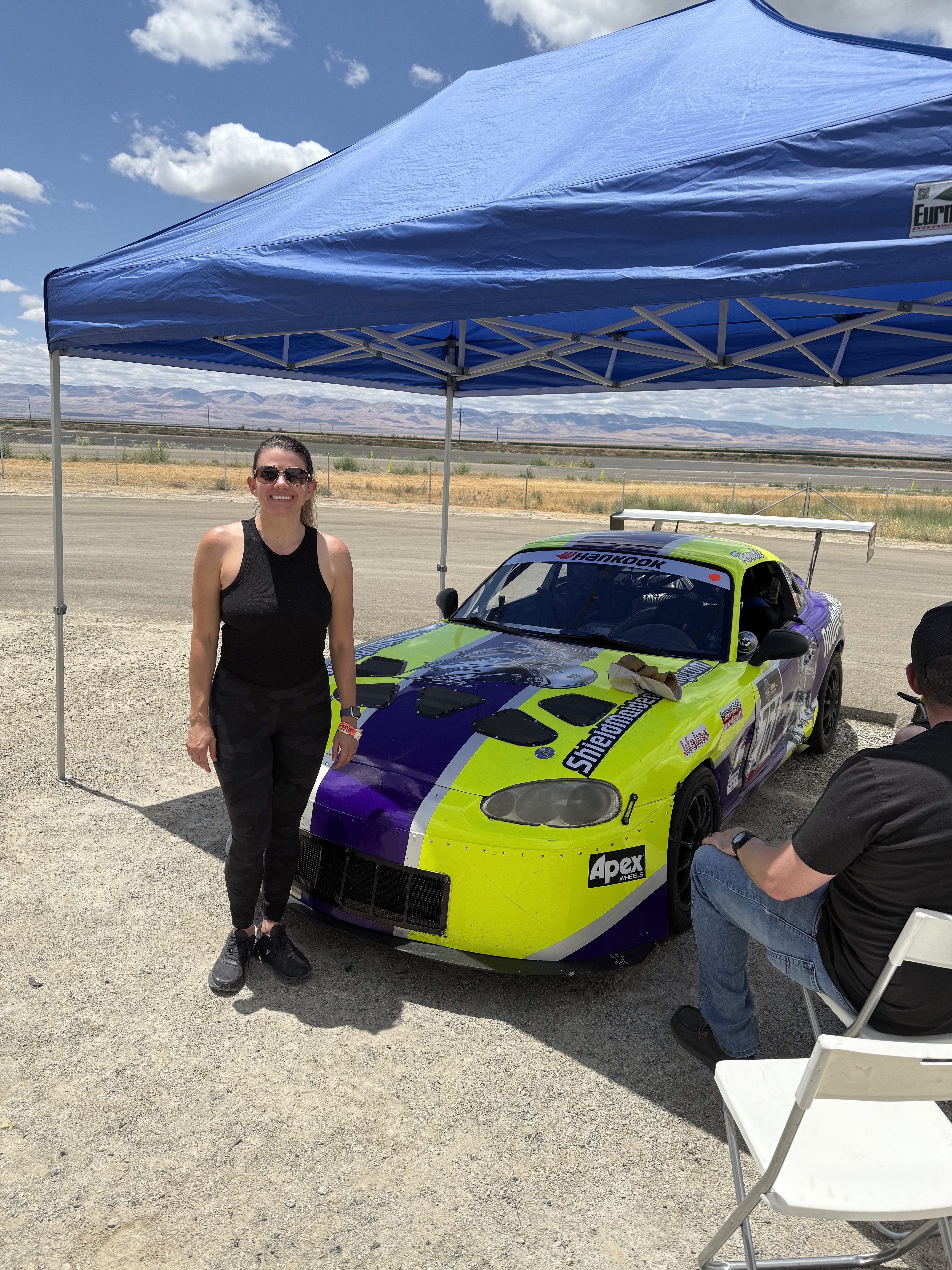 Rowdie in front of the Miata at Buttonwillow
