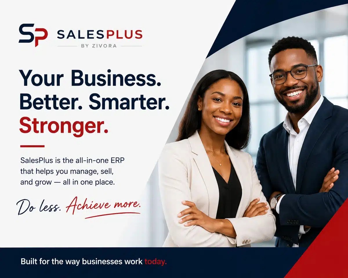 SalesPlus brand artwork introducing its business-management and ERP positioning.