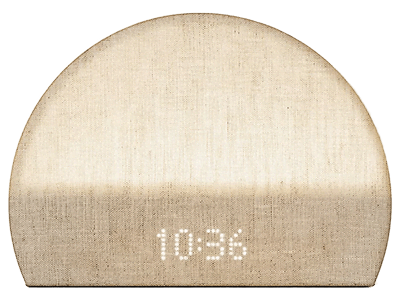 A fabric texture digital alarm clock in soft beige