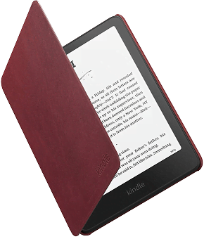A burgundy covered kindle digital reader