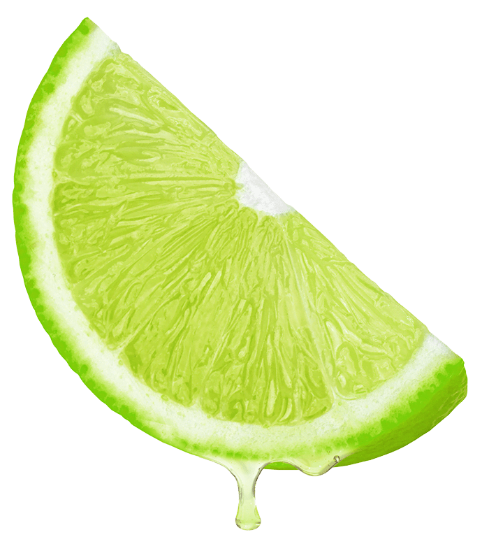 A fresh slice of lime with a droplet of juice