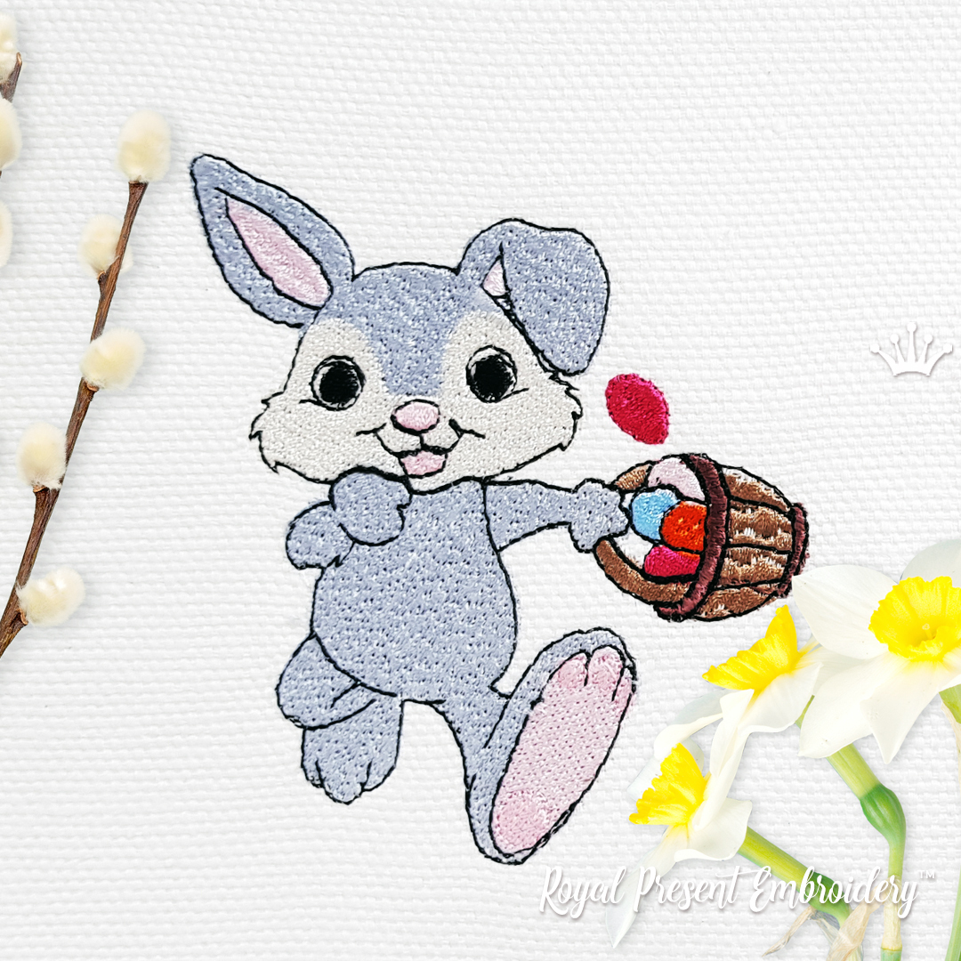 Our easter embroidery designs have you covered from gorgeous bunnies to sentiments and sayings. Cute Easter Bunny Carries The Basket With Eggs Free Machine Embroidery Design Royal Present Embroidery
